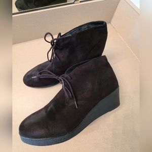 Size 12 Black suede laced wedge ankle boots